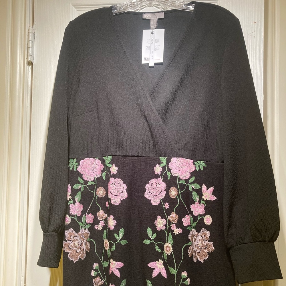 Women's ASOS black floral bottom mini dress